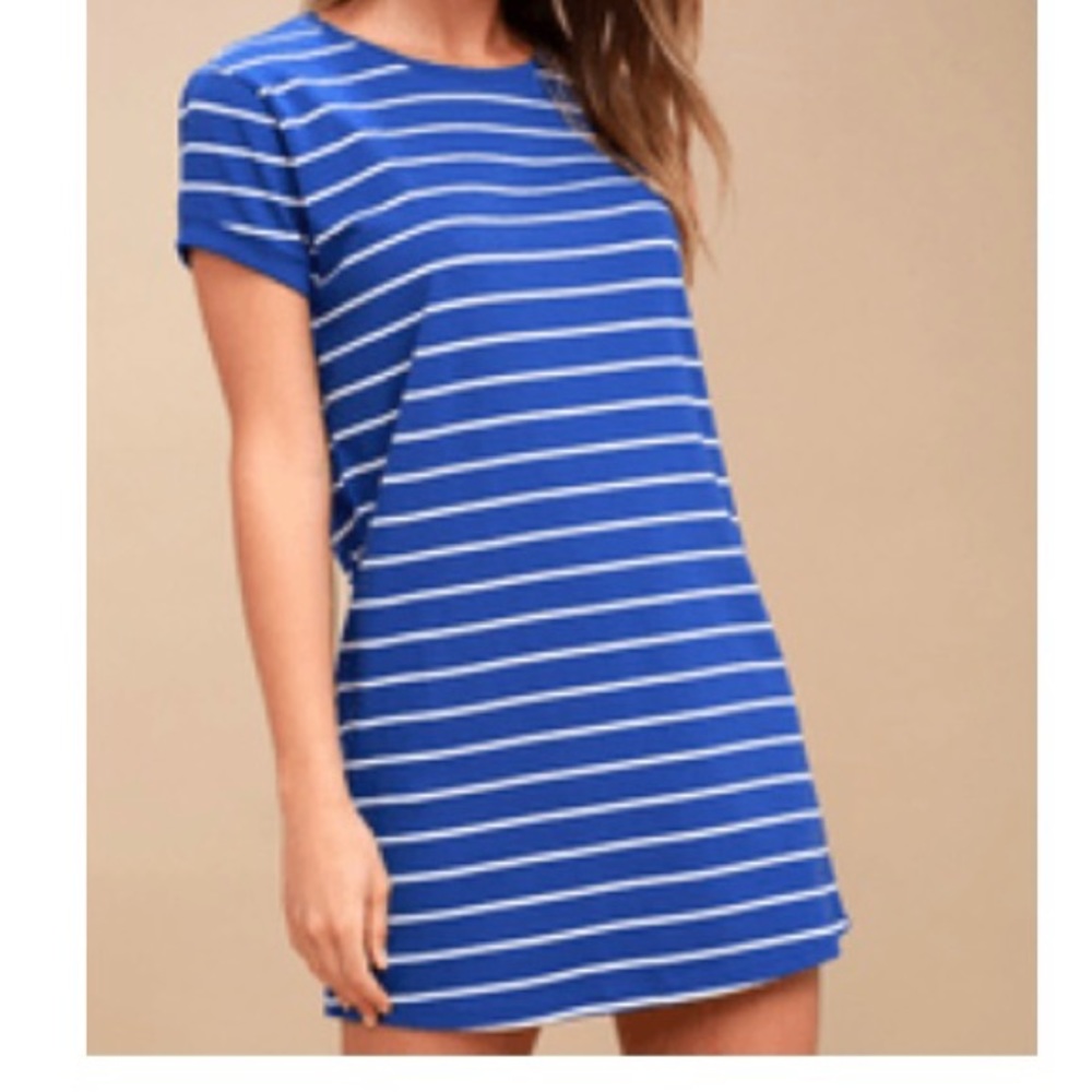 LULU’S Shirt Dress Royal Blue Striped Dress